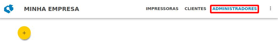 Captura de tela do menu principal, chamando a atenção para o menu dos administradores