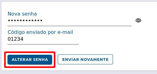 Captura de tela da página de redefinição de senha, chamando a atenção para o botão para alterar a senha