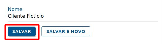 Captura de tela de um formulário preenchido com dados de clientes imaginários e chamando a atenção para o botão &ldquo;Salvar&rdquo;.