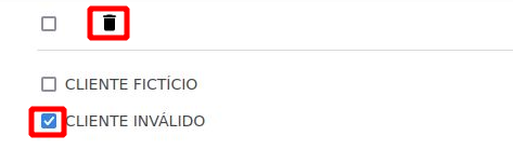 Captura de tela de uma lista, com o segundo item selecionado, chamando a atenção para o seletor e o botão de exclusão.
