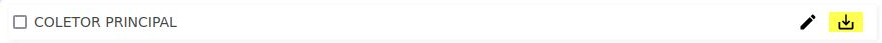 Screenshot da lista de coletor ao passar o mouse sobre a primeira linha e chamar a atenção para um link à direita que permite baixar a configuração do coletor.