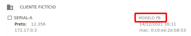 Captura de tela de um cadastro de impressora chamando a atenção para o modelo.
