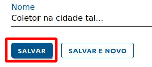 Captura de tela do editor de coletor, preenchida com a data da amostra e chamando a atenção para o botão Salvar.