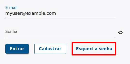 Captura de tela da página de boas-vindas, chamando a atenção para o botão de redefinição de senha